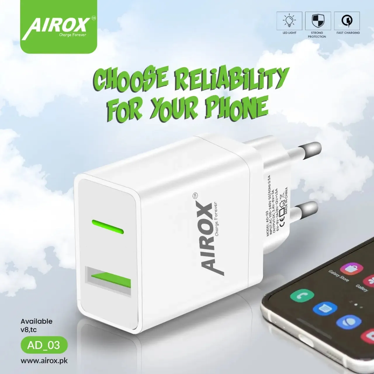 Airox AD03: 18W Fast Charging Adapter with VOOC Support & Variable Cable Options 3