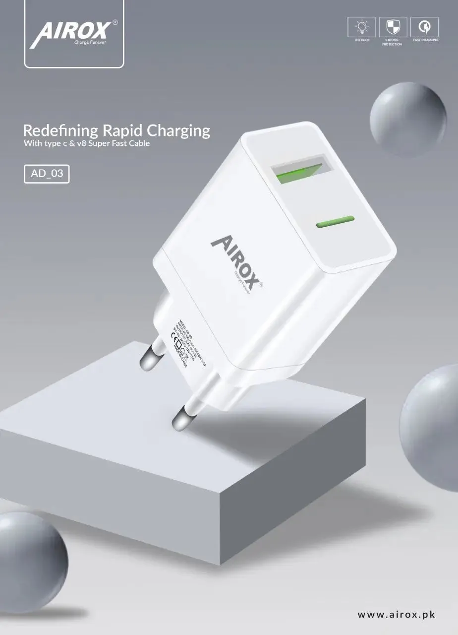 Airox AD03: 18W Fast Charging Adapter with VOOC Support & Variable Cable Options 4