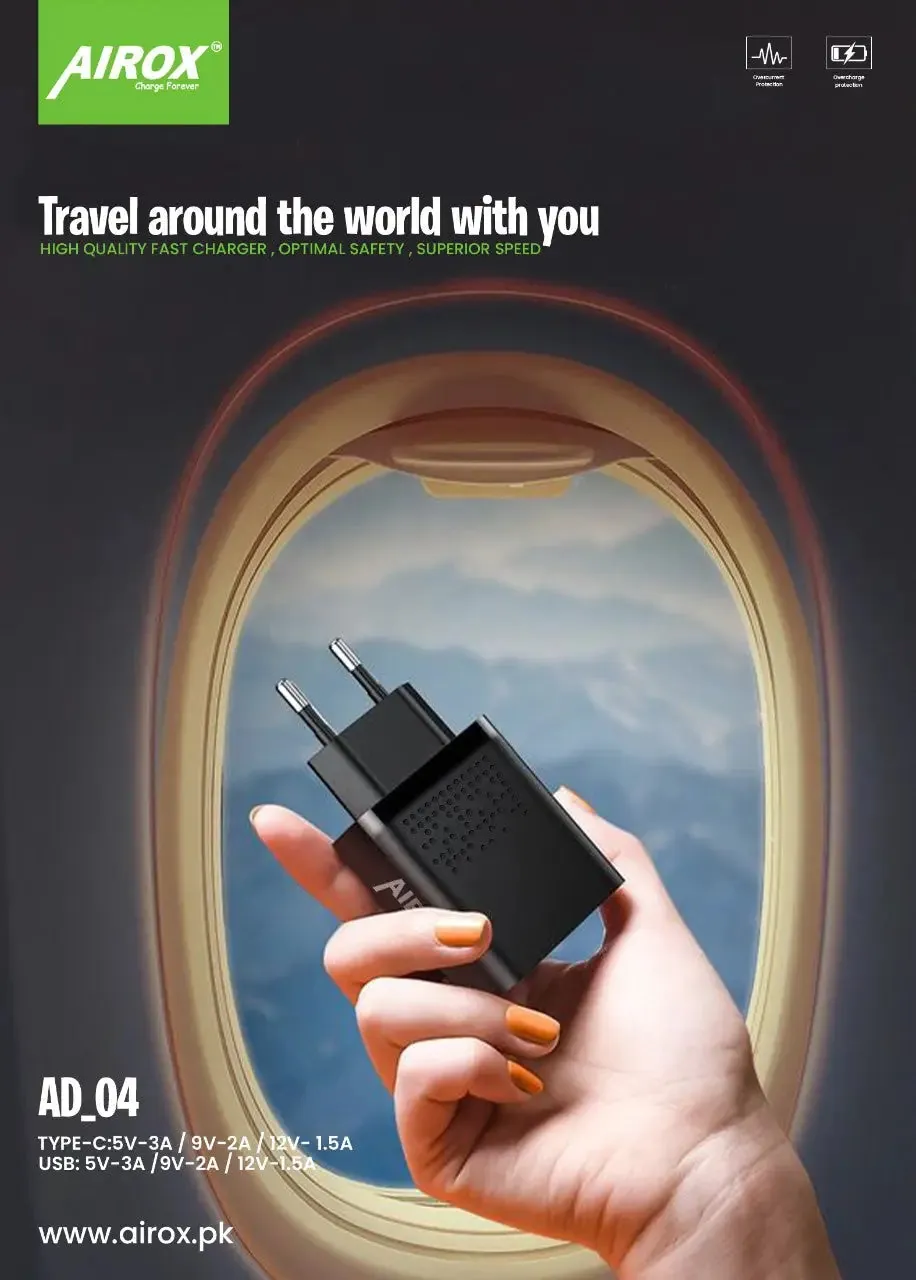 Airox AD04: 18W Dual-Port PD Fast Charger with Integrated Type-C Cable 3