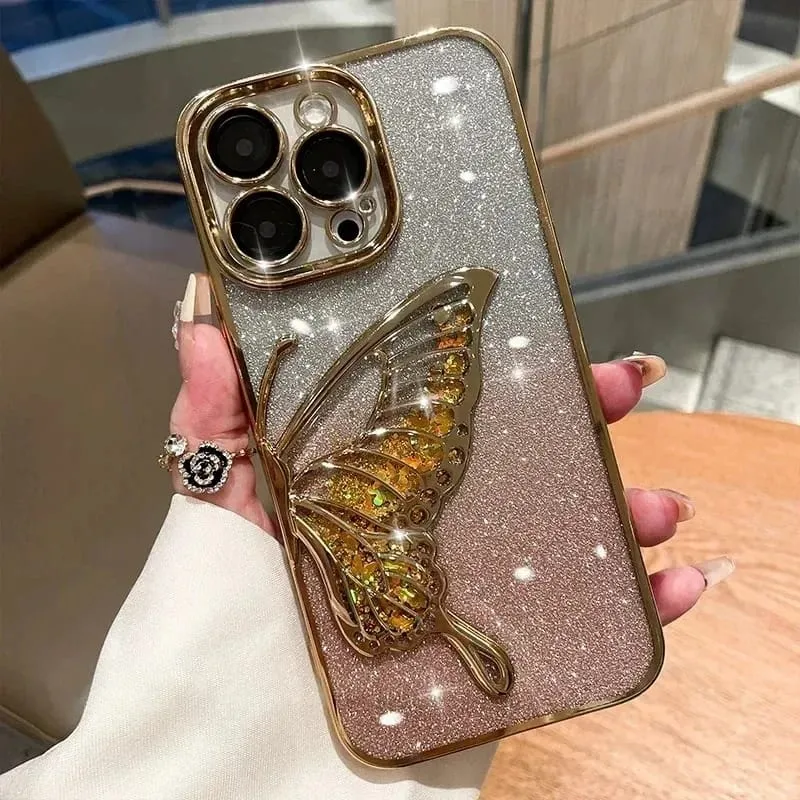Butterfly Glitter Case with Camera borders for iPhone 11/11 Pro/11 Pro Max/12 Pro/12 Pro Max/13 Pro Max/14 Pro Max/15/15 Pro/15 Pro Max 11