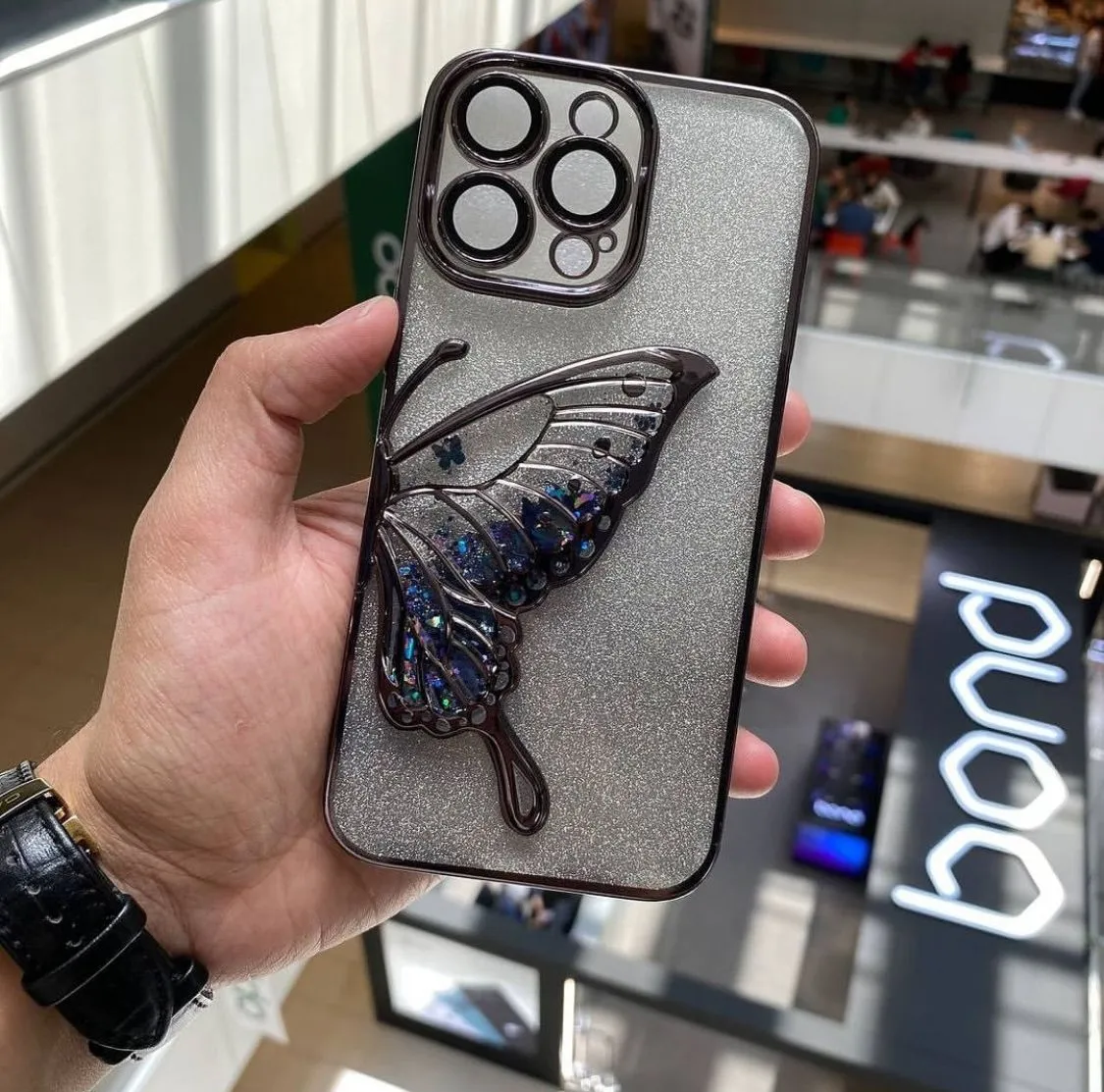 Butterfly Glitter Case with Camera borders for iPhone 11/11 Pro/11 Pro Max/12 Pro/12 Pro Max/13 Pro Max/14 Pro Max/15/15 Pro/15 Pro Max 6