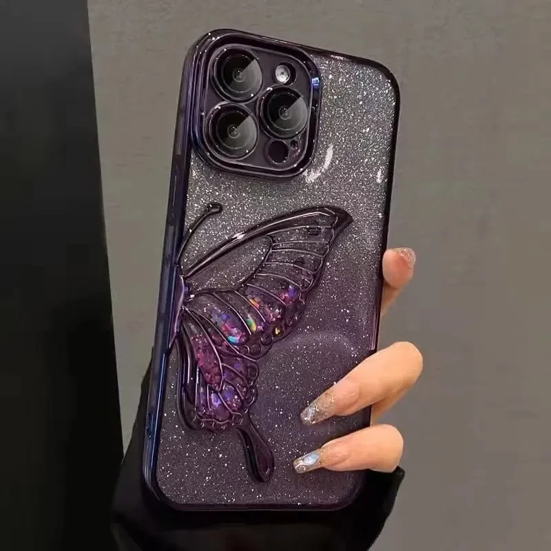 Butterfly Glitter Case with Camera borders for iPhone 11/11 Pro/11 Pro Max/12 Pro/12 Pro Max/13 Pro Max/14 Pro Max/15/15 Pro/15 Pro Max 8