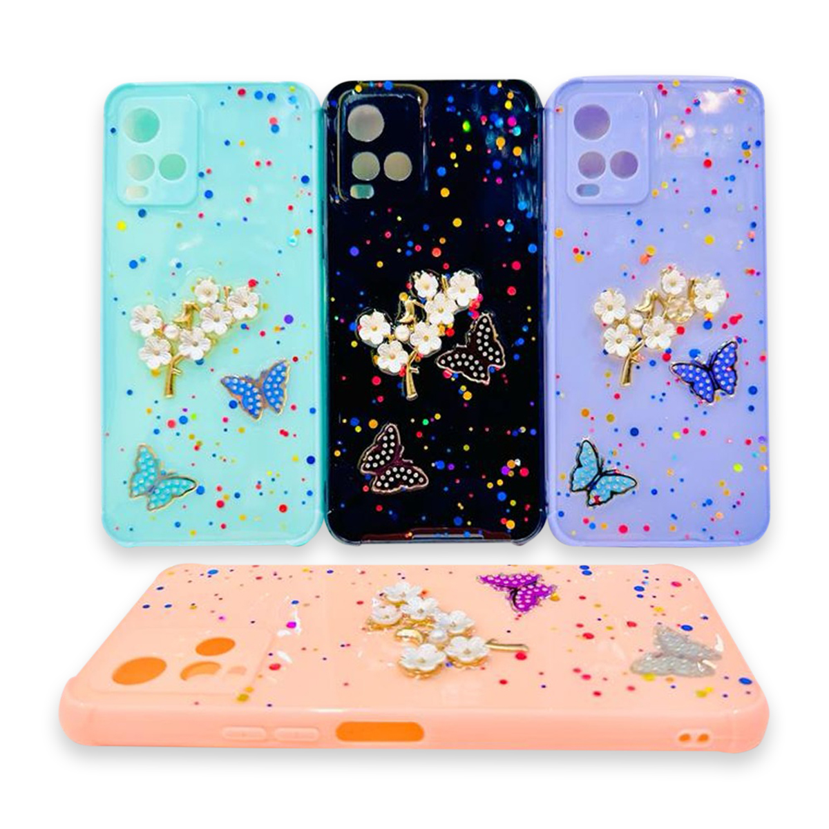 Lahore Mobile Pouch Fancy Flower Butterfly Back Cover for VIVO Y21T Y33s Y21 Y21A, Liquid Silicone Case with Precise Cutouts, Soft Grip, 9 Color Options