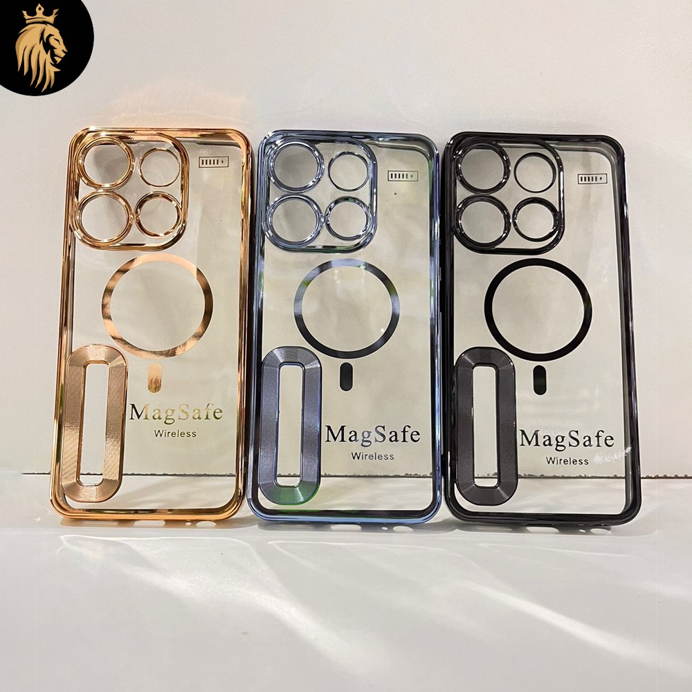 Lahore Mobile Pouch for Tecno Pop 7 / Pop 7 pro Back Cover Luxury 6D Plating Soft Case Camera Lens Protection - Crome Case - MAG SAFE Case