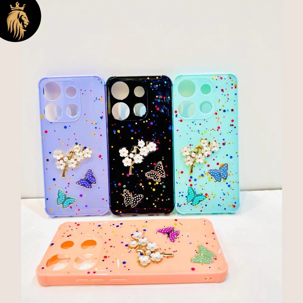 Lahore Mobile Pouch for Tecno Spark Go 2023 / Tecno Pop 7 Back Cover Girls Back Cover - Fancy Flower Butterfly Covers- Tecno Spark Go 2023 / Tecno Pop 7 Back Case