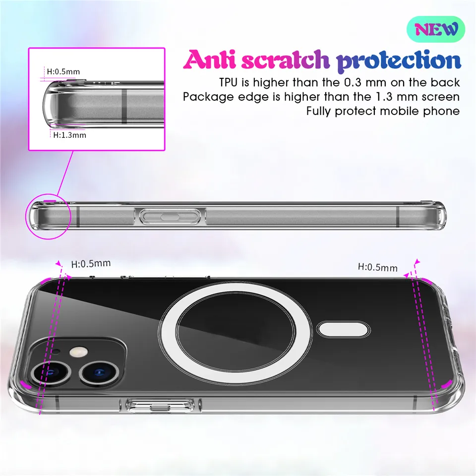 Magsafe Clear shockproof case for iPhone X/Xs/Xs Max/11/11 Pro/11 Pro Max/12 Pro/12 Pro Max/13 Pro Max/14 Pro Max/15/15 Pro/15 Pro Max 6