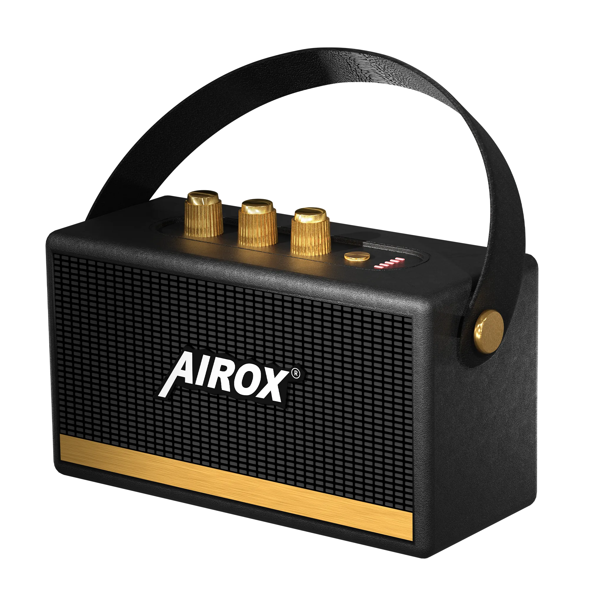 Airox SP-12 Retro Wireless Speaker – Premium Red Leather Texture & Gold Accents 2