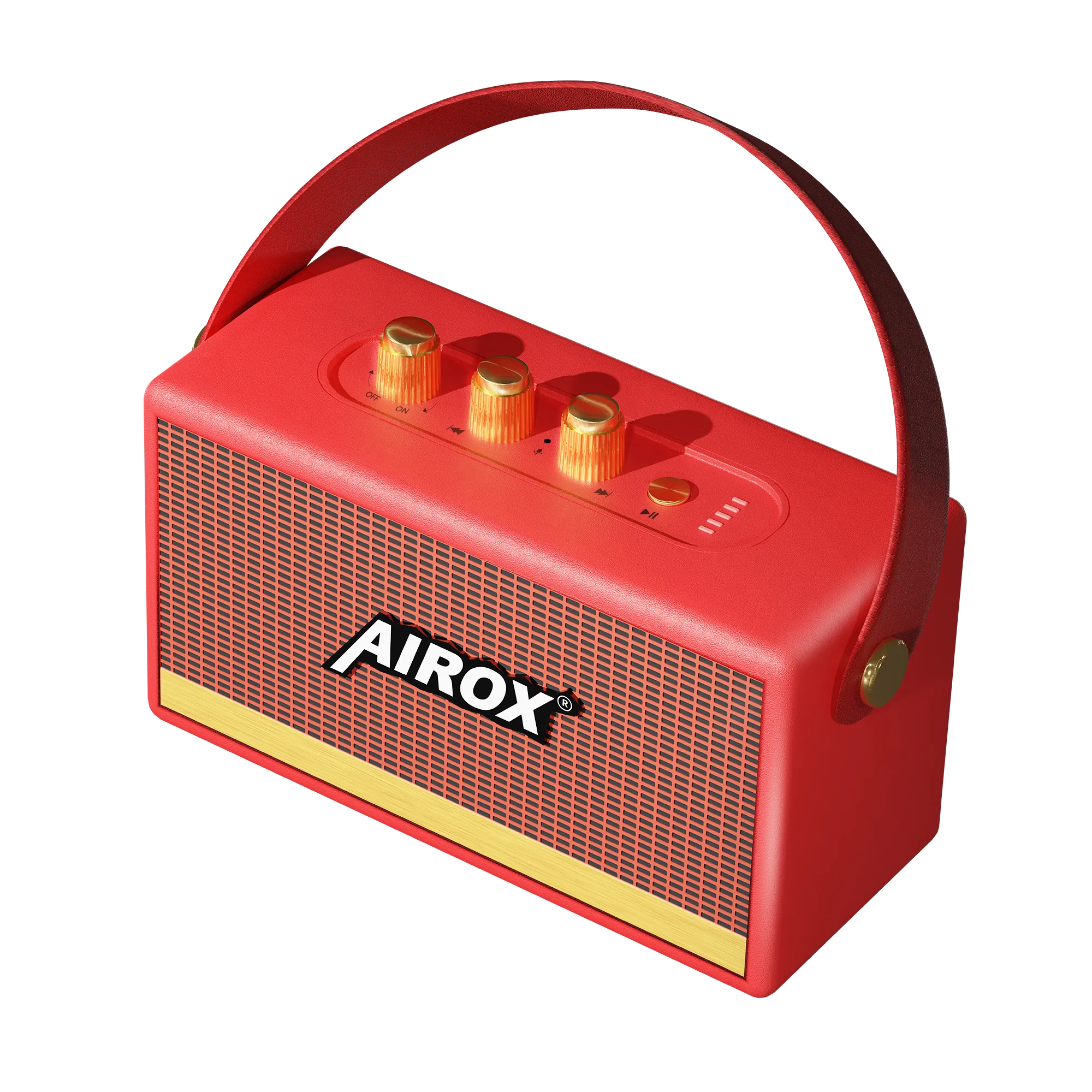 Airox SP-12 Retro Wireless Speaker – Premium Red Leather Texture & Gold Accents 5