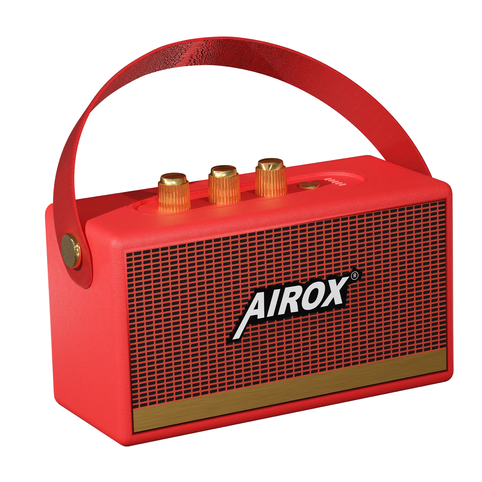 Airox SP-12 Retro Wireless Speaker – Premium Red Leather Texture & Gold Accents 6